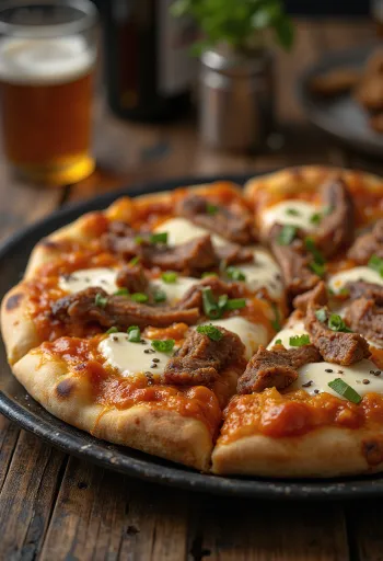 Korean Bulgogi Pizza med oksekød og gochujang sauce