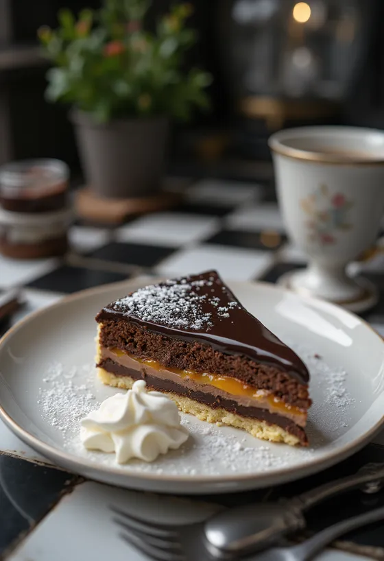 Sacher kage serveret