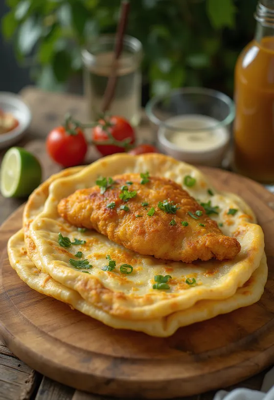 Bammy til stegt fisk, kokos-majsbrød med stegt fisk og lime