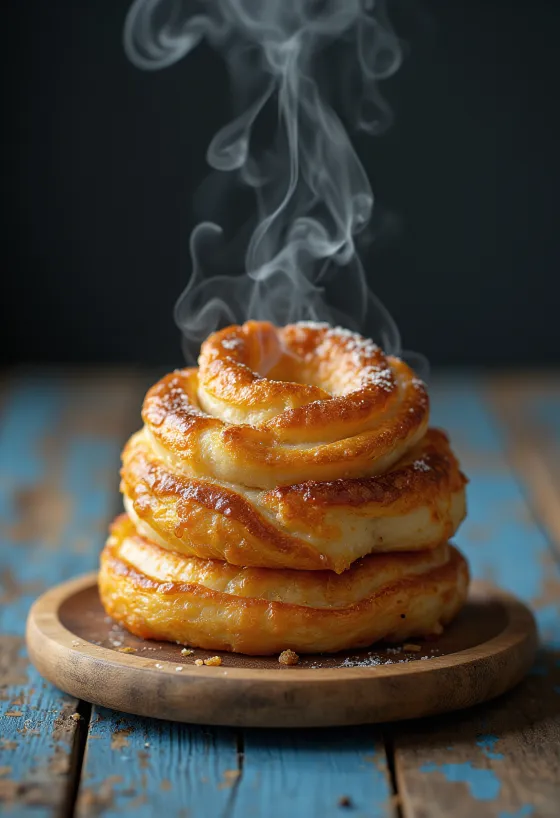 Skorstensbrød bagt gyldenbrunt, drysset med kanelsukker