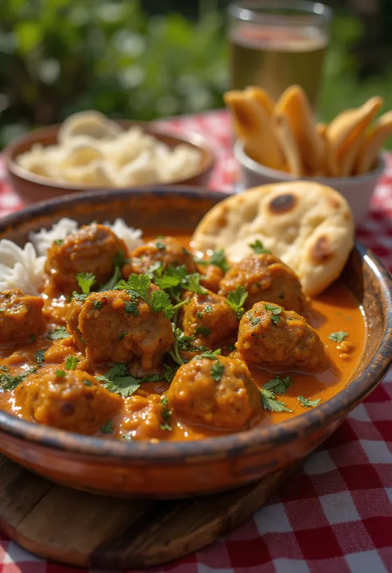 Lammecurry Balti style, krydret lammecurry serveret med koriander