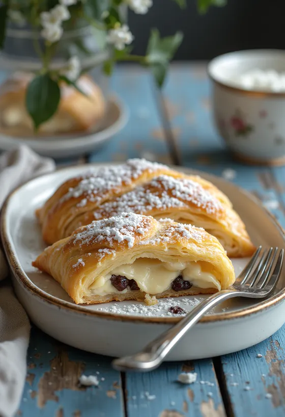 Gyldenbagt kvarkstrudel, drysset med flormelis