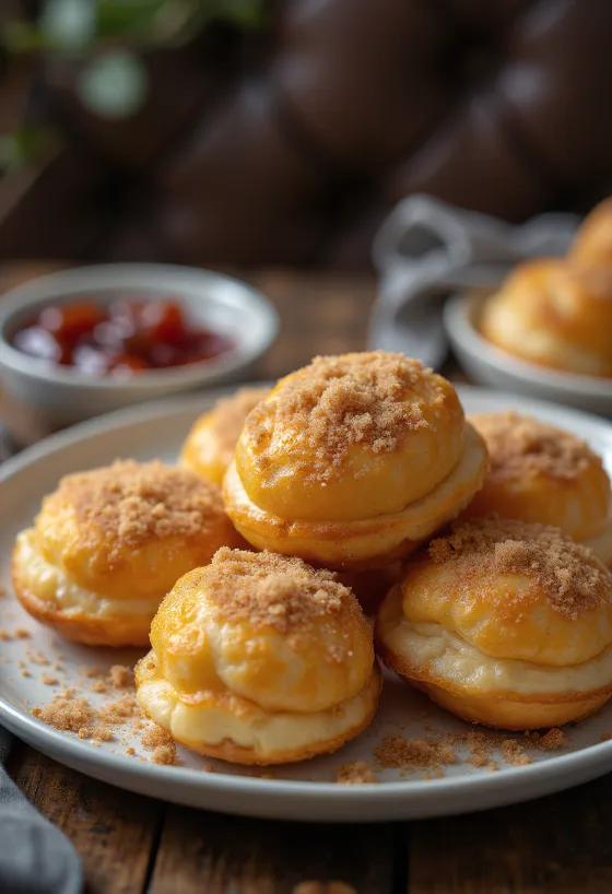 Æbleskiver drysset med kanelsukker, frisk serveret