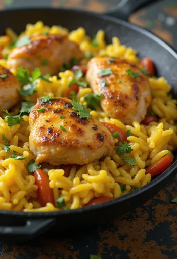 Arroz con Pollo, krydret kylling med ris serveret med koriander