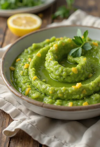 Pesto med mynte og citronskal serveret i glas, omgivet af friske ingredienser