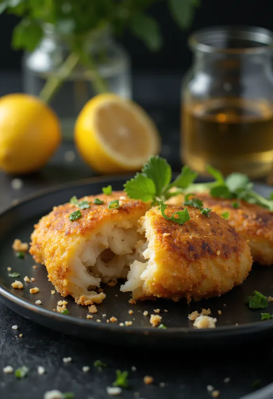 Fiskefrikadeller med røget fisk, serveret med porre og frisk persille