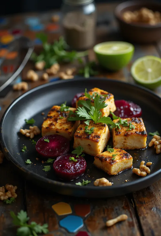 Krydret tofu med lime og rødbedesalat