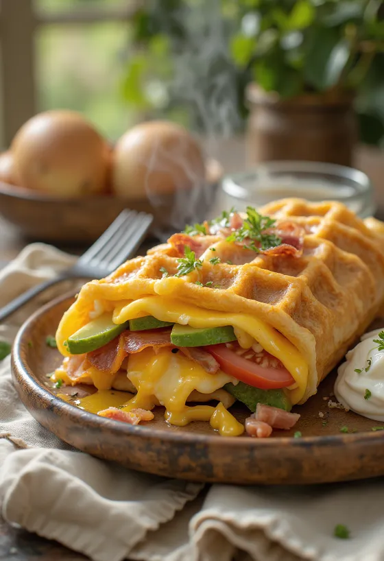 Vaffelburrito serveret
