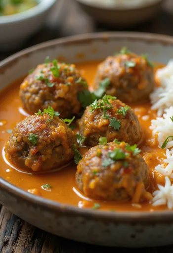 Lamb Kofta Curry serveret med frisk koriander