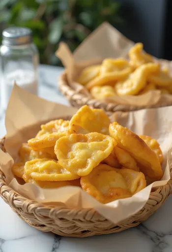 Lángos stegt gyldenbrun, toppet med creme fraiche og revet ost