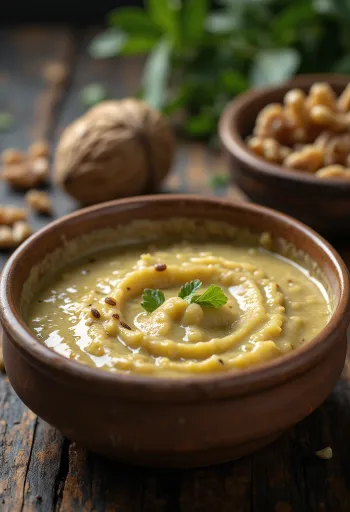 Flødebaseret valnøddepesto serveret