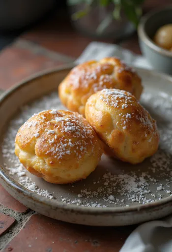 Æbleskiver med kardemomme, drysset med flormelis