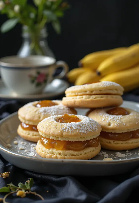 Citron-banan linzerkager serveret