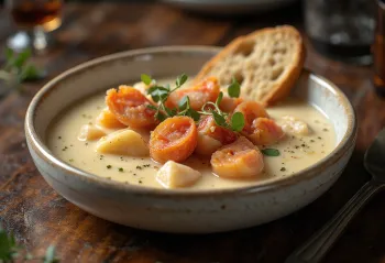 Cullen Skink med chorizo, rig og cremet skotsk fiskesuppe.