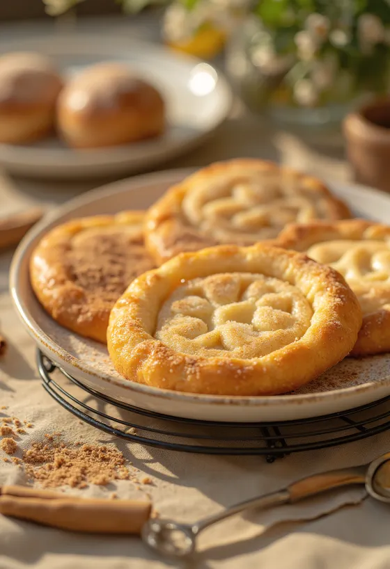 Krumkake med kanel, frisk serveret med kanelsukker