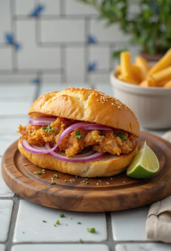 Pan con Chicharrón med ciabatta, frisk koriander og stegt svinekød, autentisk peruviansk ret