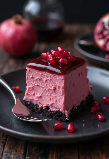 Granatæble mousse kage serveret