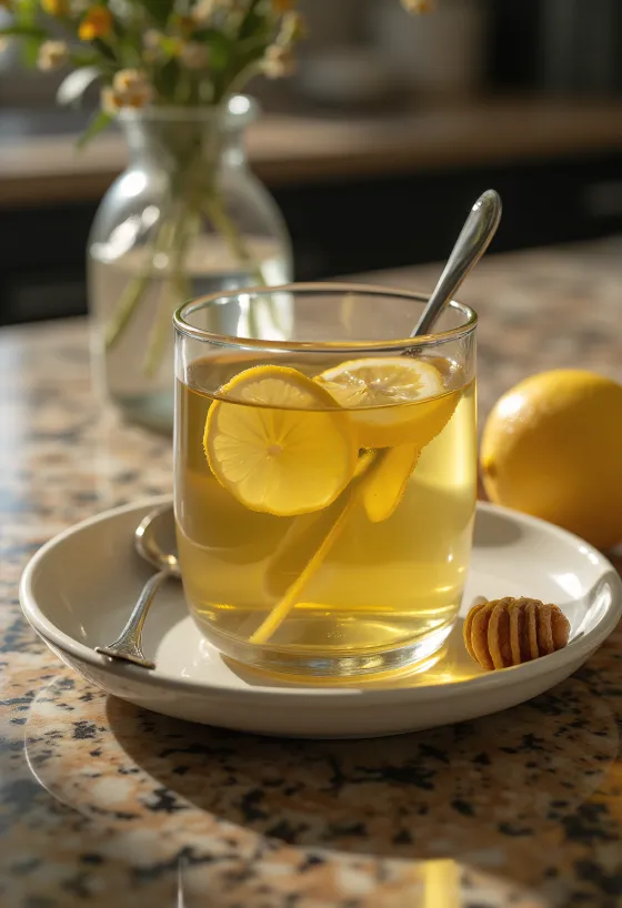 Ingefær-citron varm drik serveret i glas