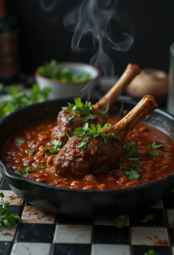 Lammeskank serveret med harissa-sauce