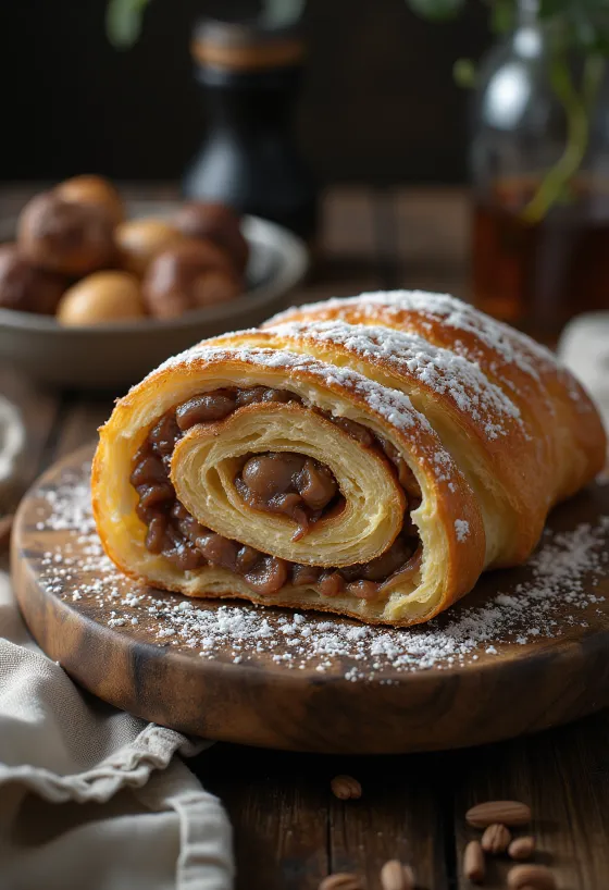 Kastanjerulle (Bejgli) skåret i skiver, pyntet