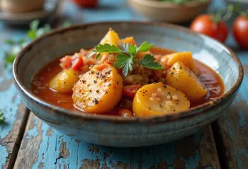Marmitako con tomate serveret med frisk persille