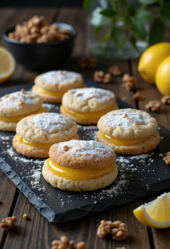 Citron-valnødde linzer serveret