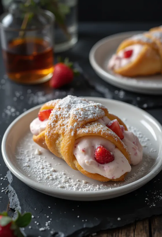 Jordbær-rom cannoli dessert serveret