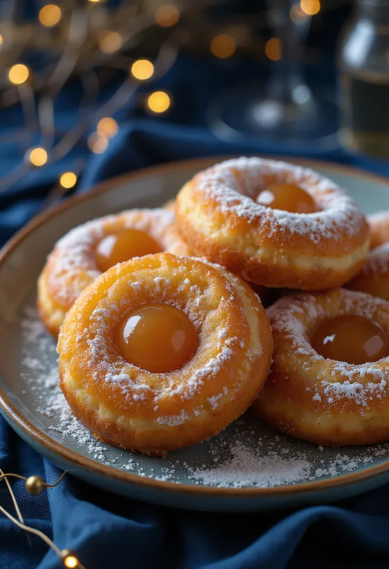 Farsangi fánk drysset med flormelis og serveret med marmelade