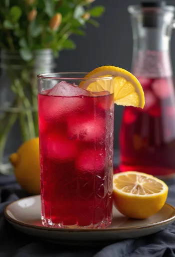 Hibiscus limonade serveret i glas
