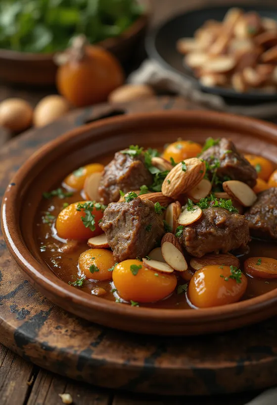 Lammetagine med abrikoser serveret med couscous