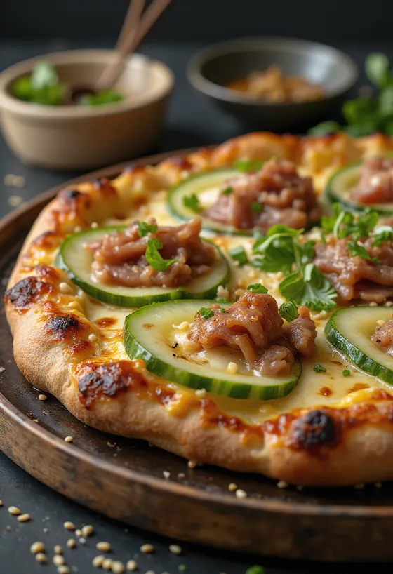 Peking Duck Pizza med kinesisk peking and og hoisinsauce