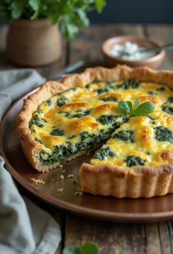 Vegansk spinatquiche skiver serveret