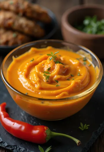 Cremet fløde-paprikasauce i skål