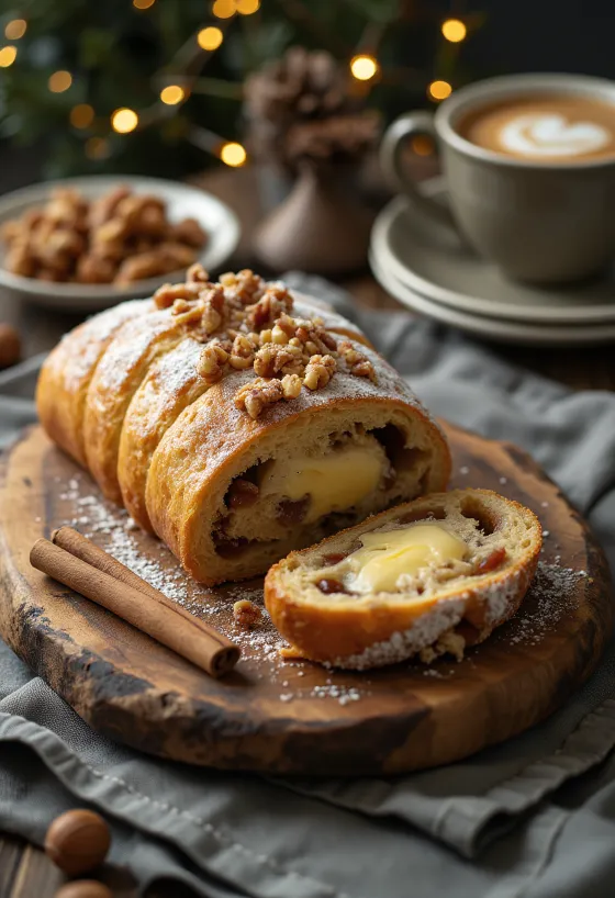 Kanel-valnød Stollen skiver serveret