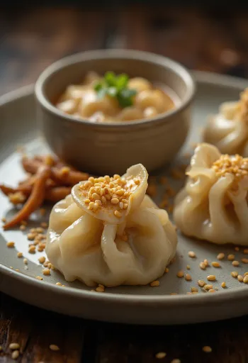 Momo fyldt med sesamfrø, dampet og serveret