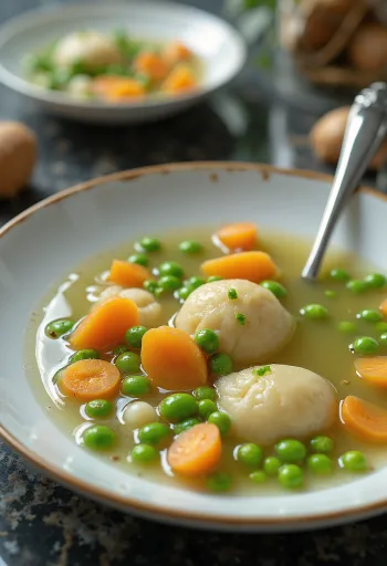 Frisk grønærtesuppe med sprøde grøntsager og persille