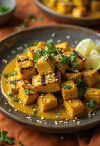 Grillet tofu med karry-tahini