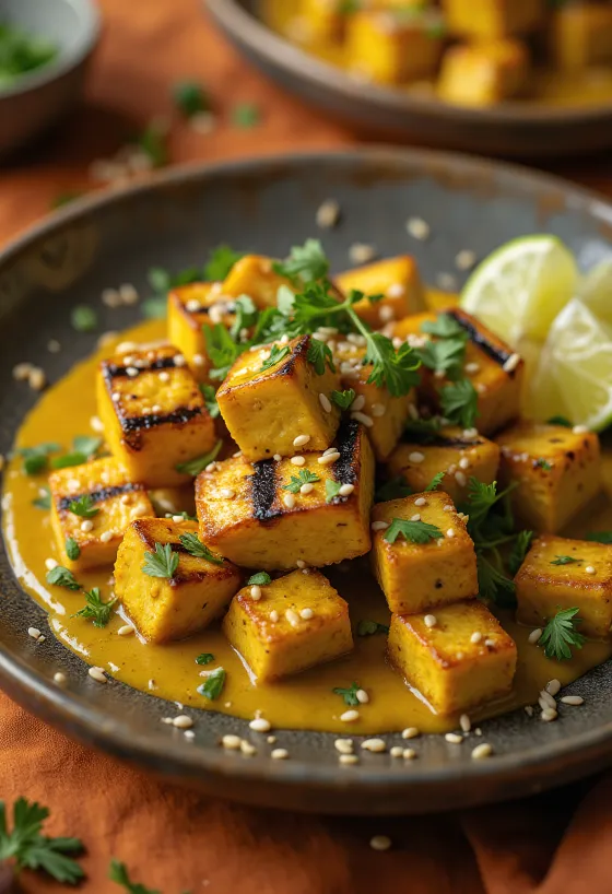 Grillet tofu med karry-tahini