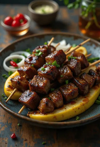 Gedesatay, grillet gedekød i jordnøddemarinade