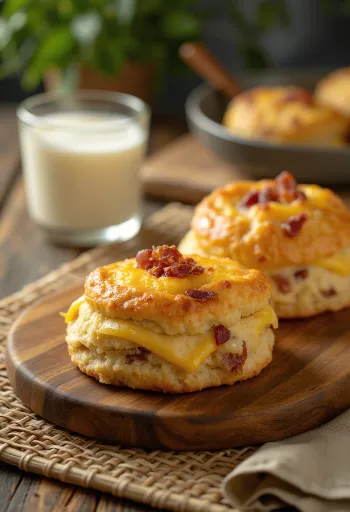 Boller med bacon og ost serveret