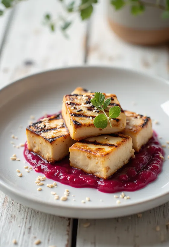 Grillet tofu med rødbedesauce