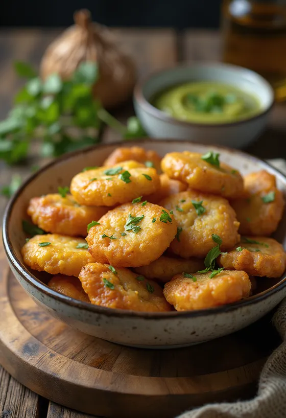 Frisklavet Aloo Bhaji, med sprøde kartoffelkugler