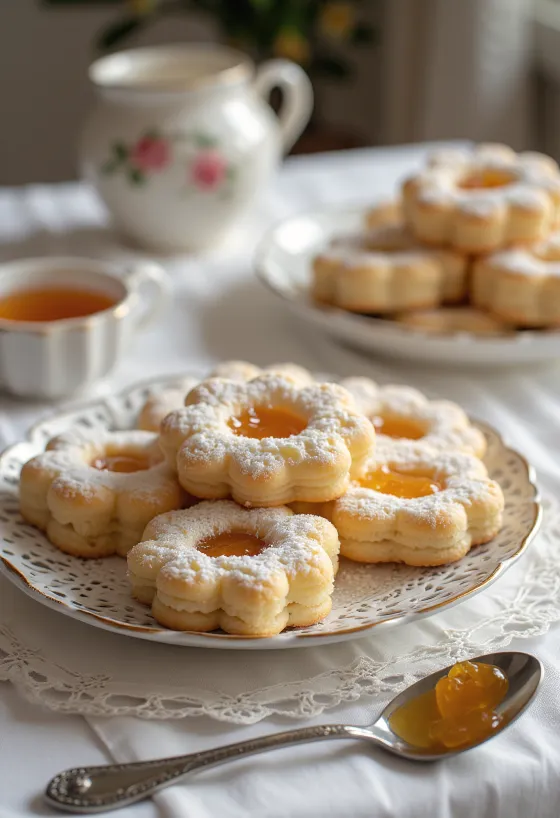 Klassisk linzerkage med syltetøj drysset med flormelis