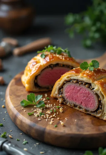 Beef Wellington serveret