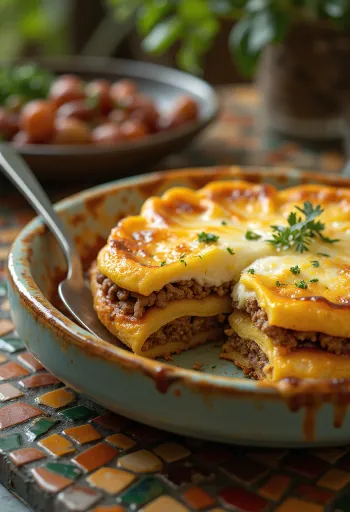 Pastelón med sød madbanan serveret