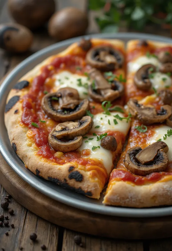 Pizza ai Funghi di Bosco med vilde svampe og mozzarella