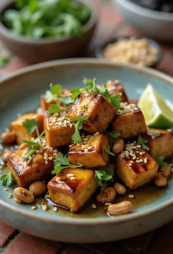 Grillet tofu med ristede jordnødder