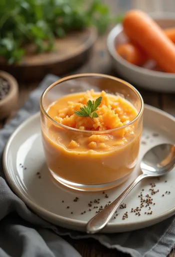 Probiotisk gulerods-yoghurt serveret i glas, orangefarvet cremet dessert