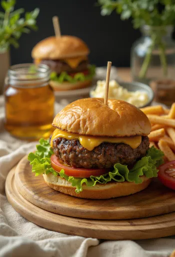 Seal meat burger serveret med salat, tomat og mayonnaise.