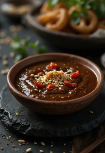 Tamarind-dip serveret med friske grøntsager